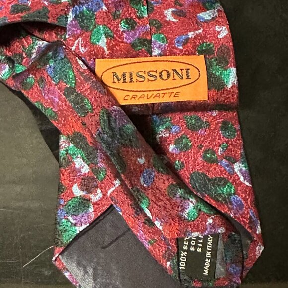 Missoni Tie Burgundy Abstract Maroon Silk Necktie Neckwear VTG Painterly - Picture 2 of 7